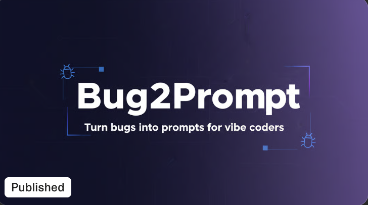 Bug2Prompt projectthumbnail met logo en tagline